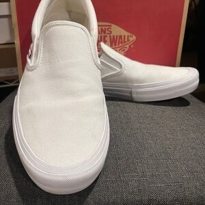 Lightly Used Vans Men's White Slip-On Shoes
